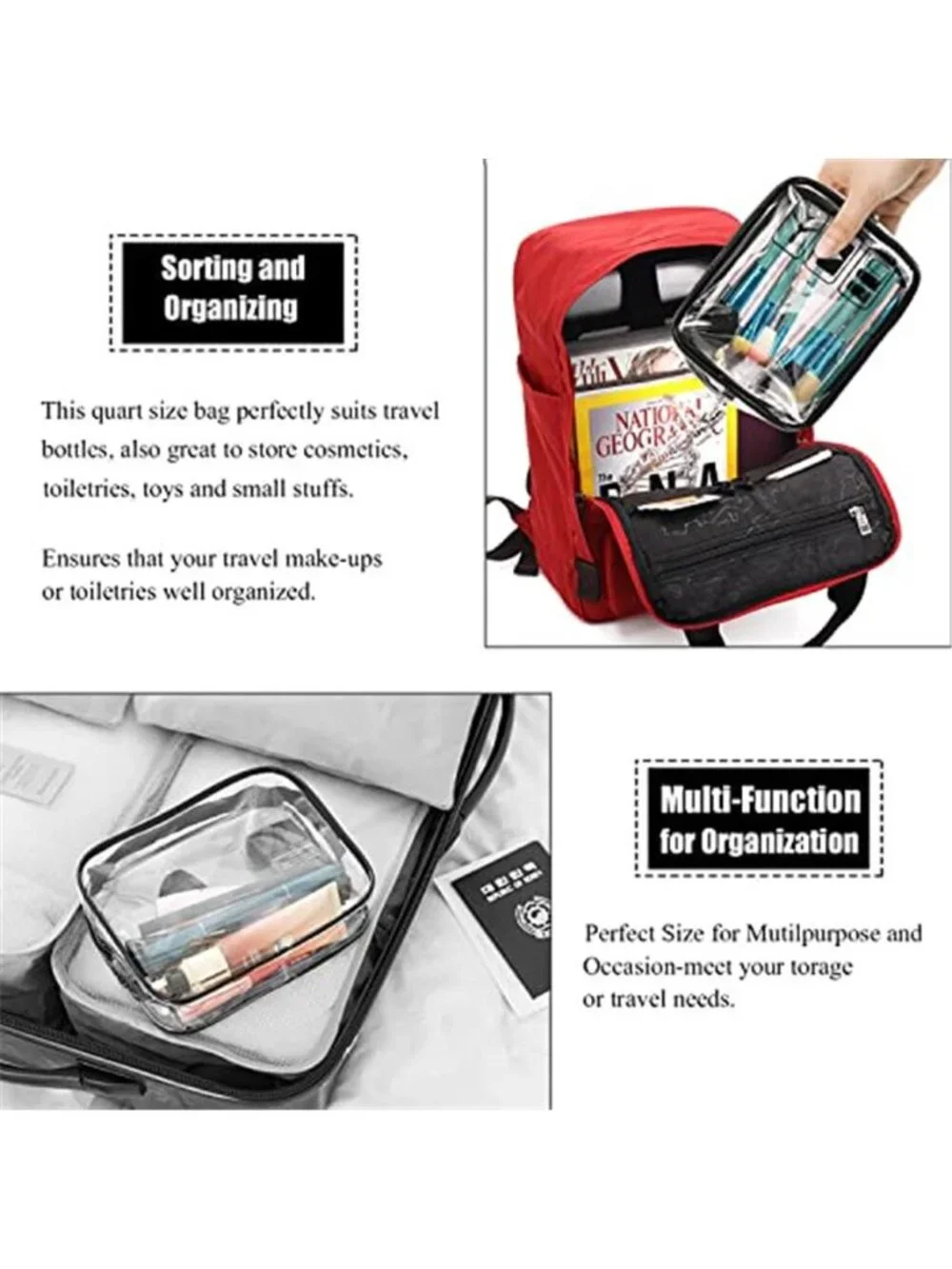 TSA Approved Clear Toiletry Bag Travel Cosmetic Makeup Organizer PVC 3 Pack